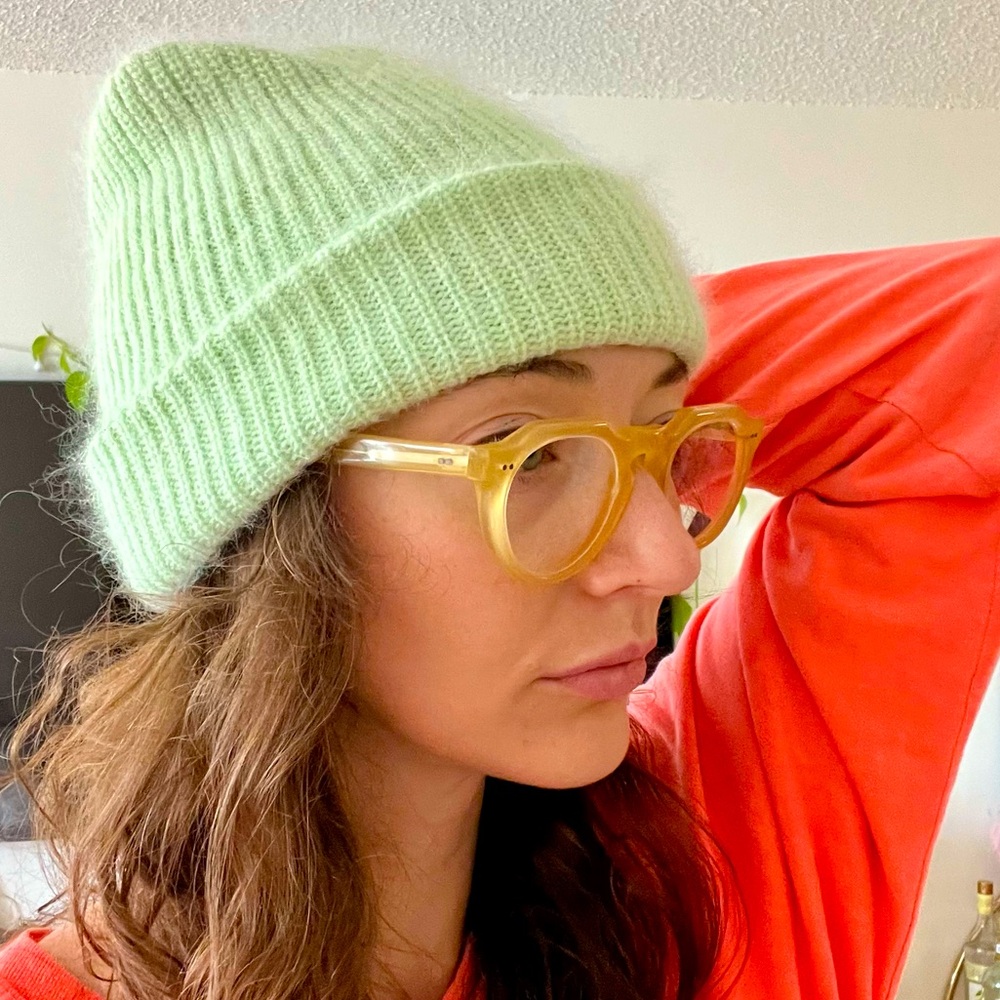 Angora green beanie